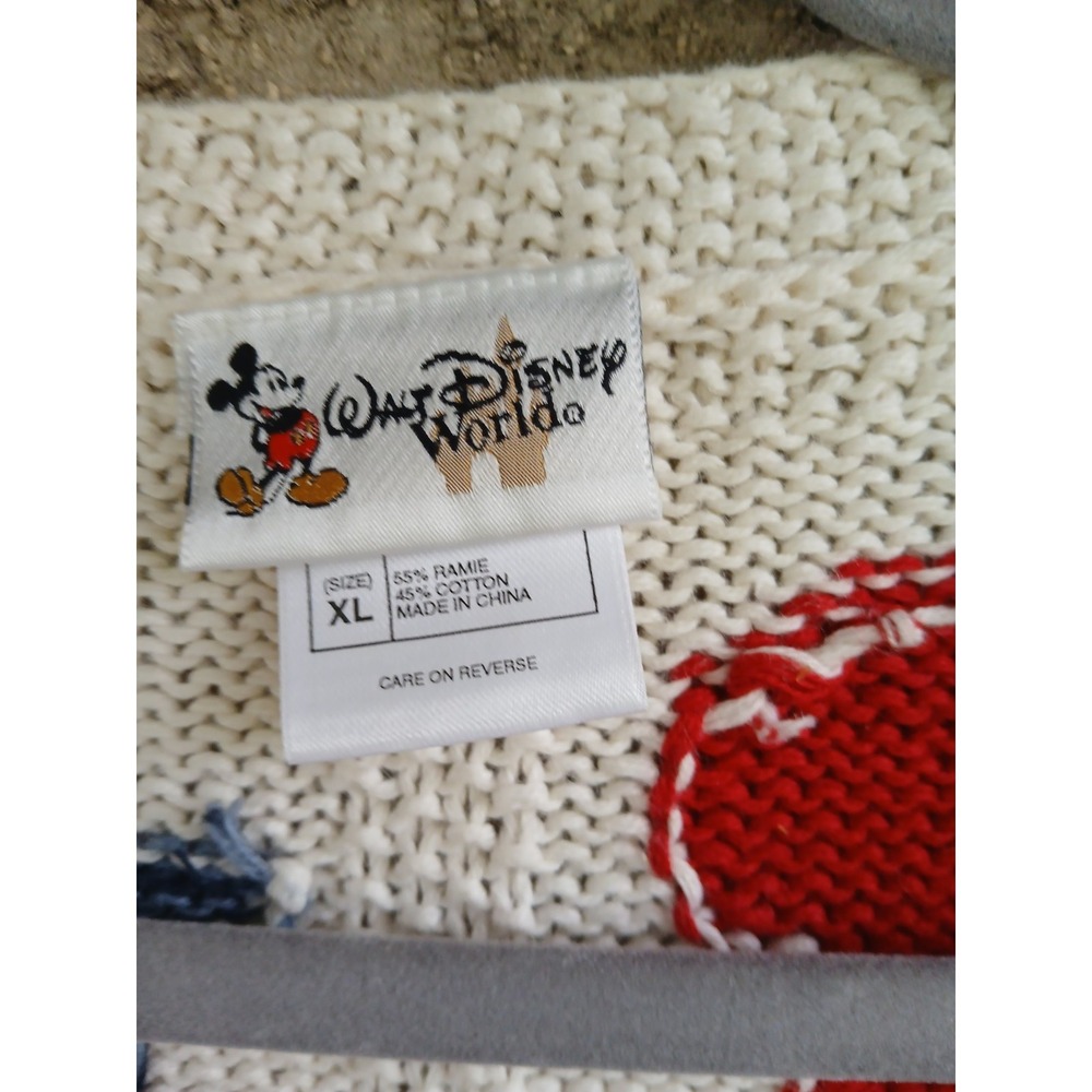 Vtg Walt Disney World Women's Patriotic Mickey Mouse Knit Cardigan Sweater Sz XL - Picture 4 of 6